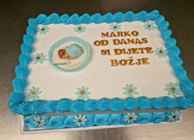 Torta za krštenje s natpisom „Marko, od danas si dijete Božje”